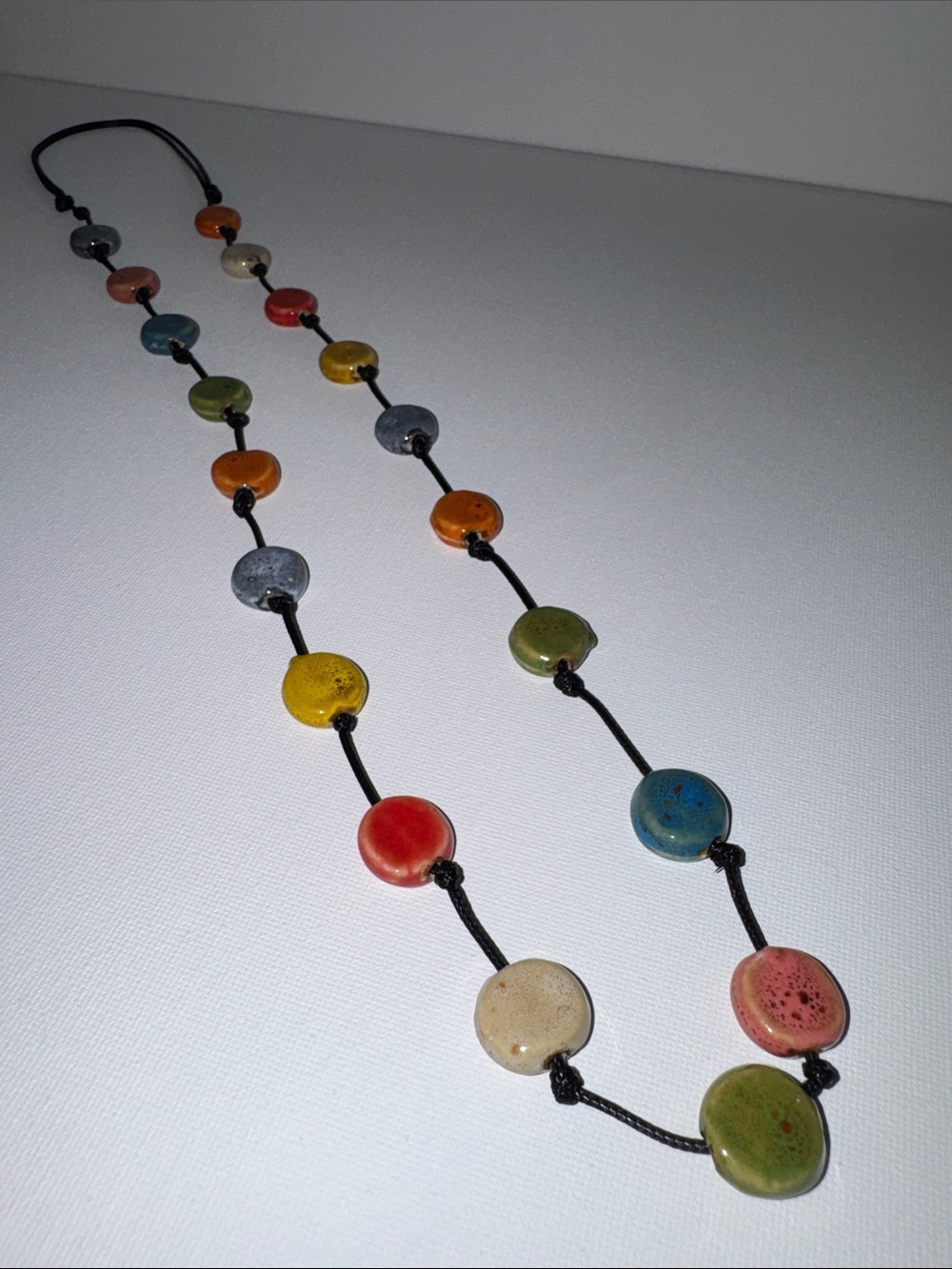 Multicolor Ceramic Flat Bead Charm Necklace - Picture 2 of 6